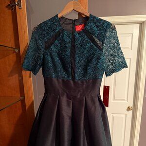 Monique Lhuillier Cocktail Dress, Green and Black, Size 4